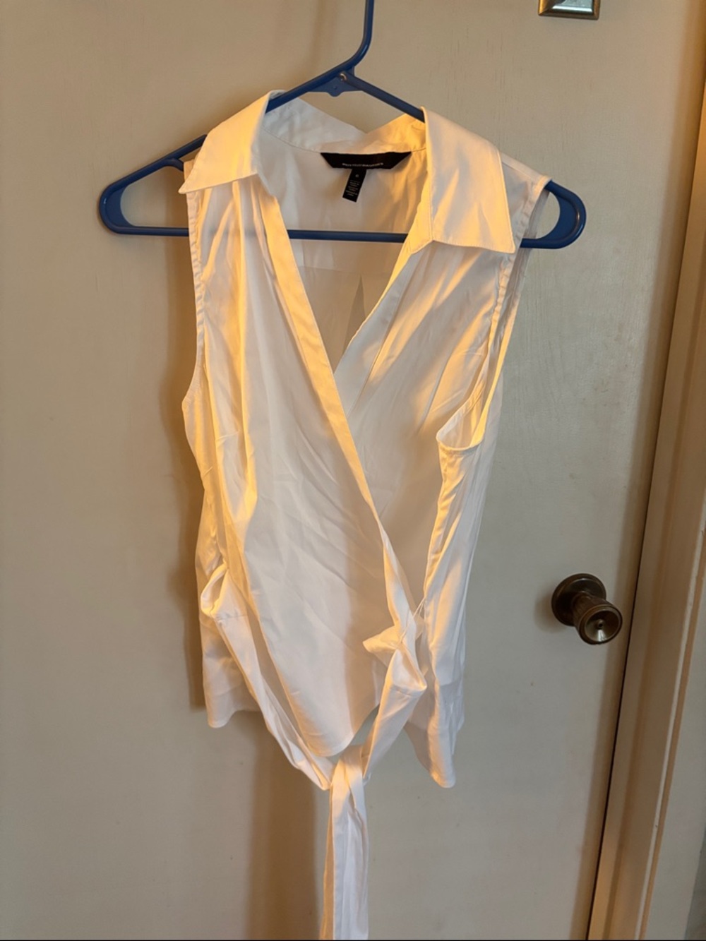 White House Black Market White Sleeveless Wrap Top